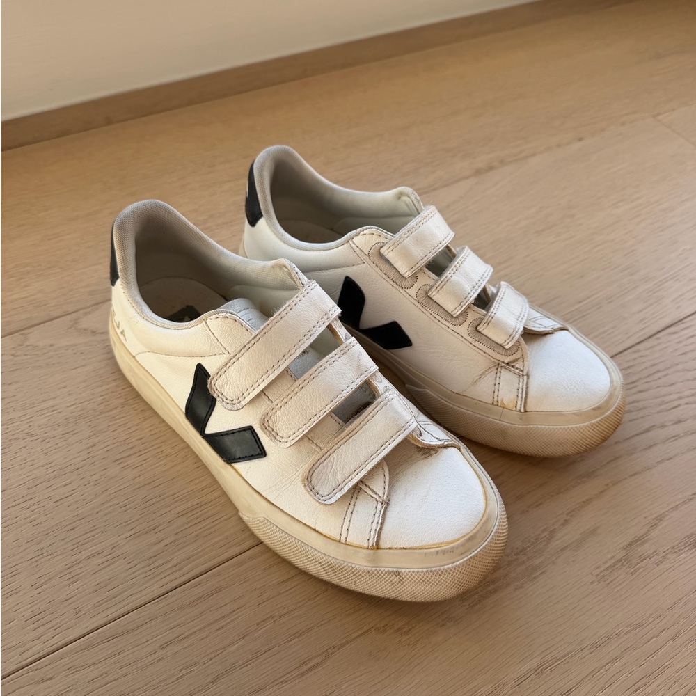 Veja Kids White Sneakers with Black Accents